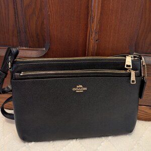 Coach Black and Brown Textured East West Crossbody Bag Purse